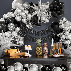 Black and Silver Balloons Garland Arch Kit with 3Pcs Star Balloon Metallic Sliv