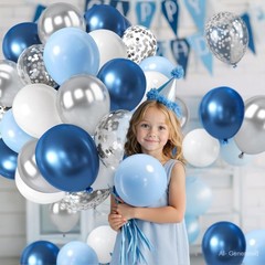 Zesliwy Blue White Silver Balloons Set,50Pcs 12 Inch Metallic Dark Blue Slive…