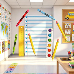 9Pcs Back to School Party Decor Notebook Ruler Paint Tray Backdrop Inflatable Pe