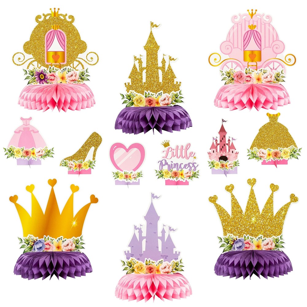 12pcs Floral Princess Party Honeycomb Centerpieces Princess Theme Party Decorati