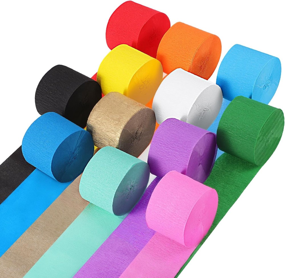 12 Rolls Crepe Paper Streamers 984ft Rainbow Party Decor