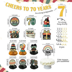 47Pcs 70Th Birthday Decorations for Men Women, PRE-STRUNG Vintage 1956 Banner Pa