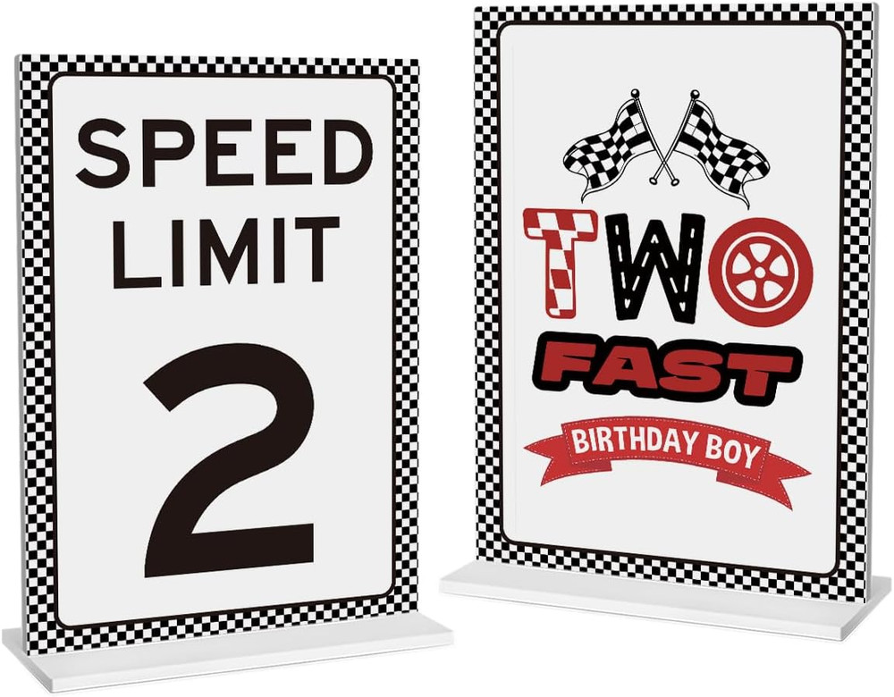Speed Limit 2 Sign Set for Boys Birthday Party, 5×7 Acrylic Decor, Racing Theme