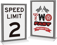Speed Limit 2 Sign Set for Boys Birthday Party, 5×7 Acrylic Decor, Racing Theme