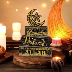 Charming 4 Wooden Ramadan Decorations: Eid Mubarak Table Decor for All Occasions