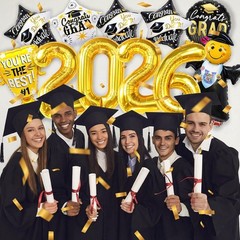 Graduation Party Decorations 2026 – 13Pcs Black Gold Graduation Foil Balloons…