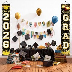 Black Gold Graduation Decorations Class of 2026 Congrats GRAD Porch Sign Bann…