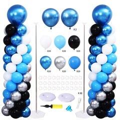 Blue and Silver Black Balloon Column Stand Arch Kit Set of 2 for Floor with 1…