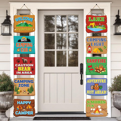 10PCS Summer Camping Party Decorations Banner Camper Adventure Welcome Sign