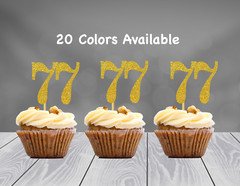 77th Birthday Cupcake Toppers Party Decorations (SET of 12) 20 Colors Available