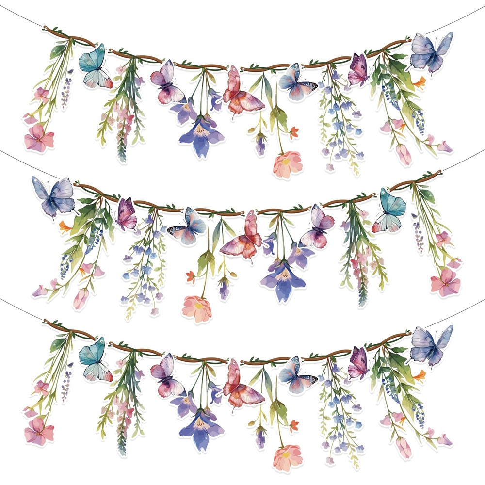 48Pcs Flower Fairy Banner Decorations Floral Designs Wildflower Garland – wit…