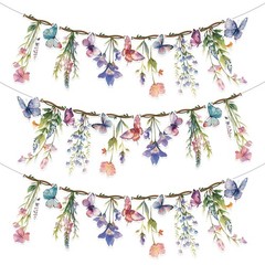48Pcs Flower Fairy Banner Decorations Floral Designs Wildflower Garland – wit…