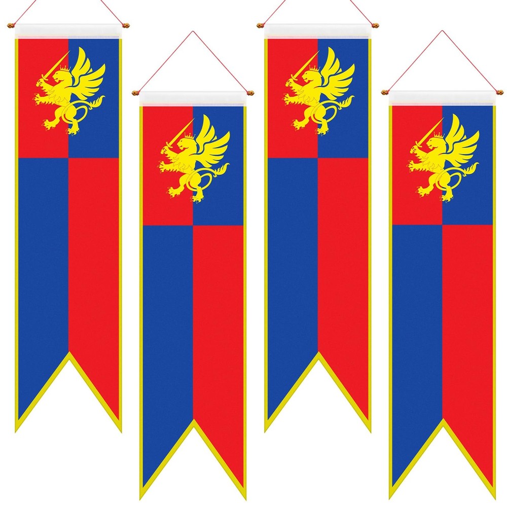 4 Ft Medieval Fantasy Pull-Down Banner with Lion Design Hanging Party Bunting Ba