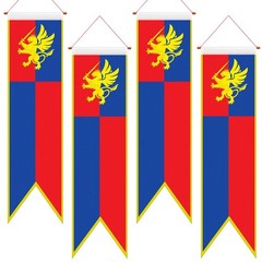 4 Ft Medieval Fantasy Pull-Down Banner with Lion Design Hanging Party Bunting Ba