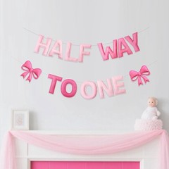 Pinkblume Pink Bow 1/2 Birthday Decorations Handmade Felt Pre-Strung Half Way