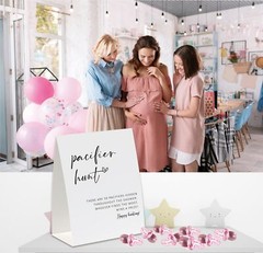 Pacifier Hunt Baby Shower Game(One Sign and 50 Mini Pacifiers), Minimalist Ba…