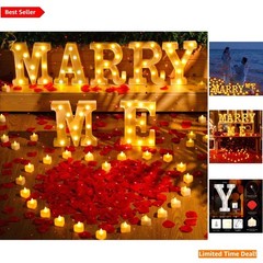 Romantic ‘Marry Me’ LED Letter Lights & 24 Candles for Perfect Proposals