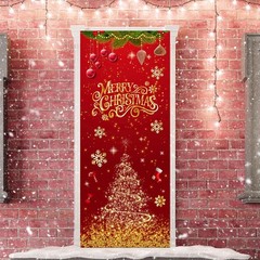 Merry Christmas Decorations Snowflakes Tree Candy Door Cover Banner 29.5×71″