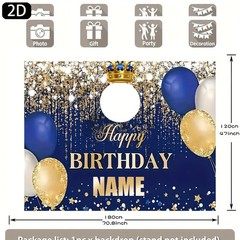 1pc 2D Blue Golden Crown Personalized Birthday Custom Poster Tapestry Banner ❀