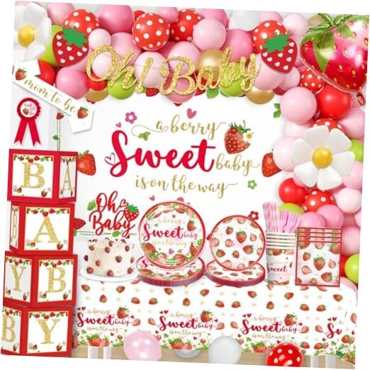 239pcs Strawberry Baby Shower Decorations for Sweet Girl, Complete a Berry