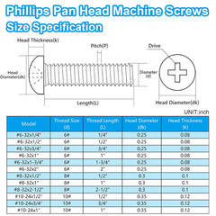 15 Pcs #6-32 X 2 Pan Head Machine Screws, 304 Stainless Steel, Truss Head Bolts,