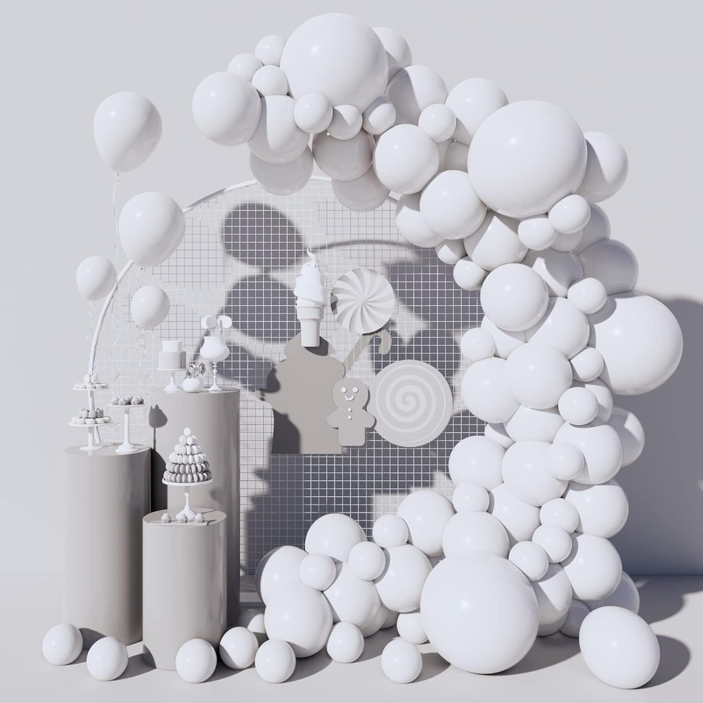 130PCS White Balloons Garland Arch Kit, Different Sizes 18 12 10 5 Inch Latex Ba