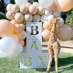 Baby Shower Boxes Party Decorations – 4Pcs Stereoscopic White Gold Boxes with Go