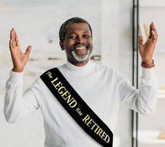 The Legend Has Retired Sash – Black & Gold Foil Retirement Party Sash with Pin