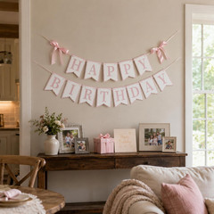 Happy Birthday Banner with Satin Bows, Coquette Bow Birthday Decorations with Ca