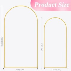Wedding Arch Backdrop Stand 7.2FT, 6FT Gold Metal Arch Stand Set of 2 for Birthd