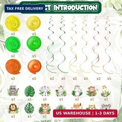 35Pcs Jungle Animals Hanging Swirl Wild One Party Birthday Decor Jungle Safari A