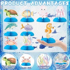 9 Pcs Ocean Animal Table Honeycomb Centerpieces, Ocean Theme Happy Blue