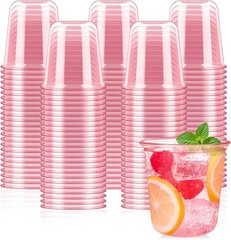 50 Pcs Pink Plastic Cups 12 Oz Disposable Stemless Wine Glasses Cocktail Pink