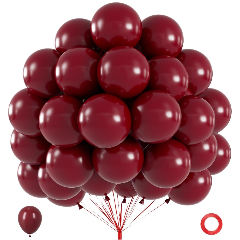 40pcs Burgundy Balloons, 12inch Matte Maroon Balloons for Valentine’s Day Ann…