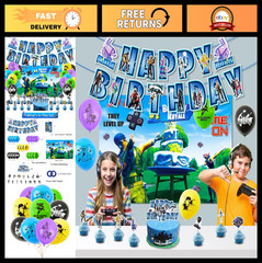 Unisex Gamer Birthday Party Decorations Set – Happy Birthday Banner, 20 Balloons