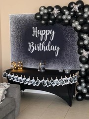 Happy Birthday Photo Booth Backdrop – Blak Silver 7x5FT
