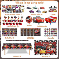 Cartoon Birthday Decorations, Car Themed Party Decorations Set with Balloon, Bac
