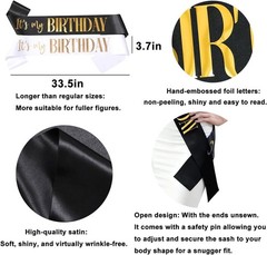 Luxurious 2-Pack Birthday Sashes: Black & White with Gold/Rose Gold Lettering