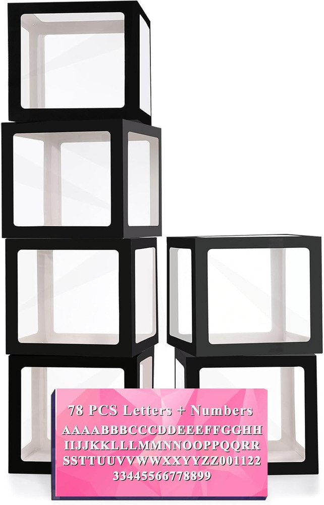Black Transparent Balloon Boxes, Baby Boxes with 78 Letters for Baby Shower, Na