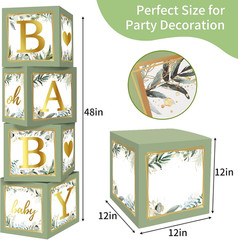 Baby Shower Boxes with Letters, 4Pcs Sage Green Baby Shower Decorations for Boy