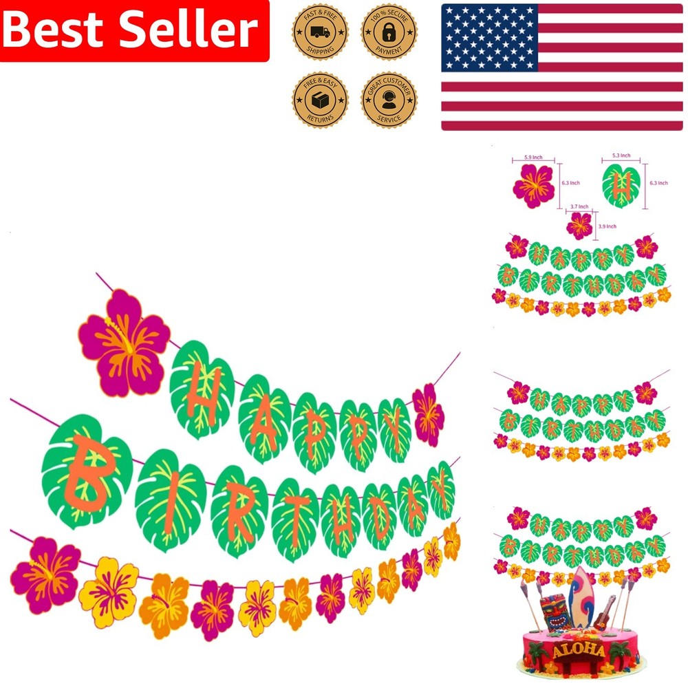 Tropical Birthday Banner Decor Happy Luau Palm Leaf Hawaiian Party Backdrop Set