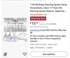 17th Birthday Dancing Queen Part Decorations New in Box
