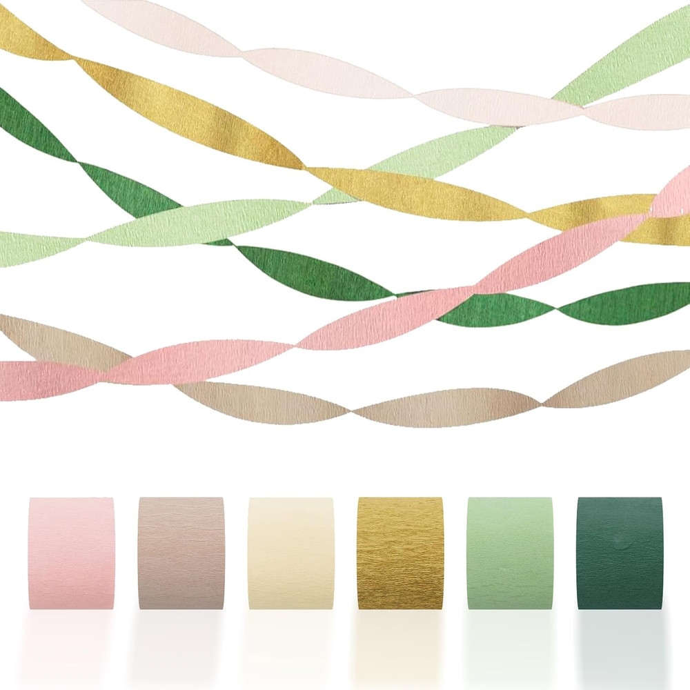 Crepe Paper Streamers Party Decorations – 6 Rolls Grass Green Gold Pink Olive Gr