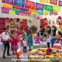 Papel Picado Decor 18 Foot Durable Bright Plastic Hanging Mexican Theme Outdoor