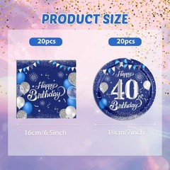 40PCS Happy 40th Birthday decorations Blue and Silver Cheers to Small,