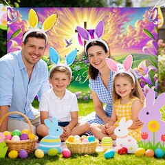 Happy Easter Banner Easter Outdoor Decoration Festival 71×43 Inch Photo Booth Ba