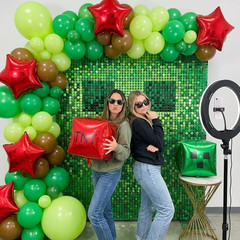 130Pcs Green Balloon Arch Garland Kit with Lime Green Brown Square Star Foil Bal