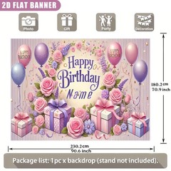 1pc 2D Personalized Happy Birthday Banner Custom Name Age Floral Balloon Party♪