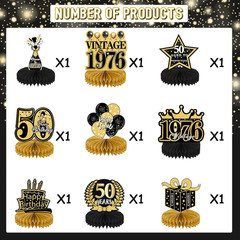 50Th Birthday Decorations for Men – 9Pcs Black Gold 50Th Birthday Party Decorati