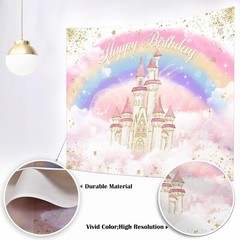 Mocsicka Princess Castle Birthday Backdrop Watercolor Pastel Rainbow Birthday Ph